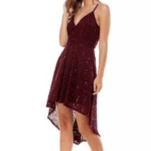 Lily Rose Burgundy Sequin Womans High Low Party Sequin Dress Size Large